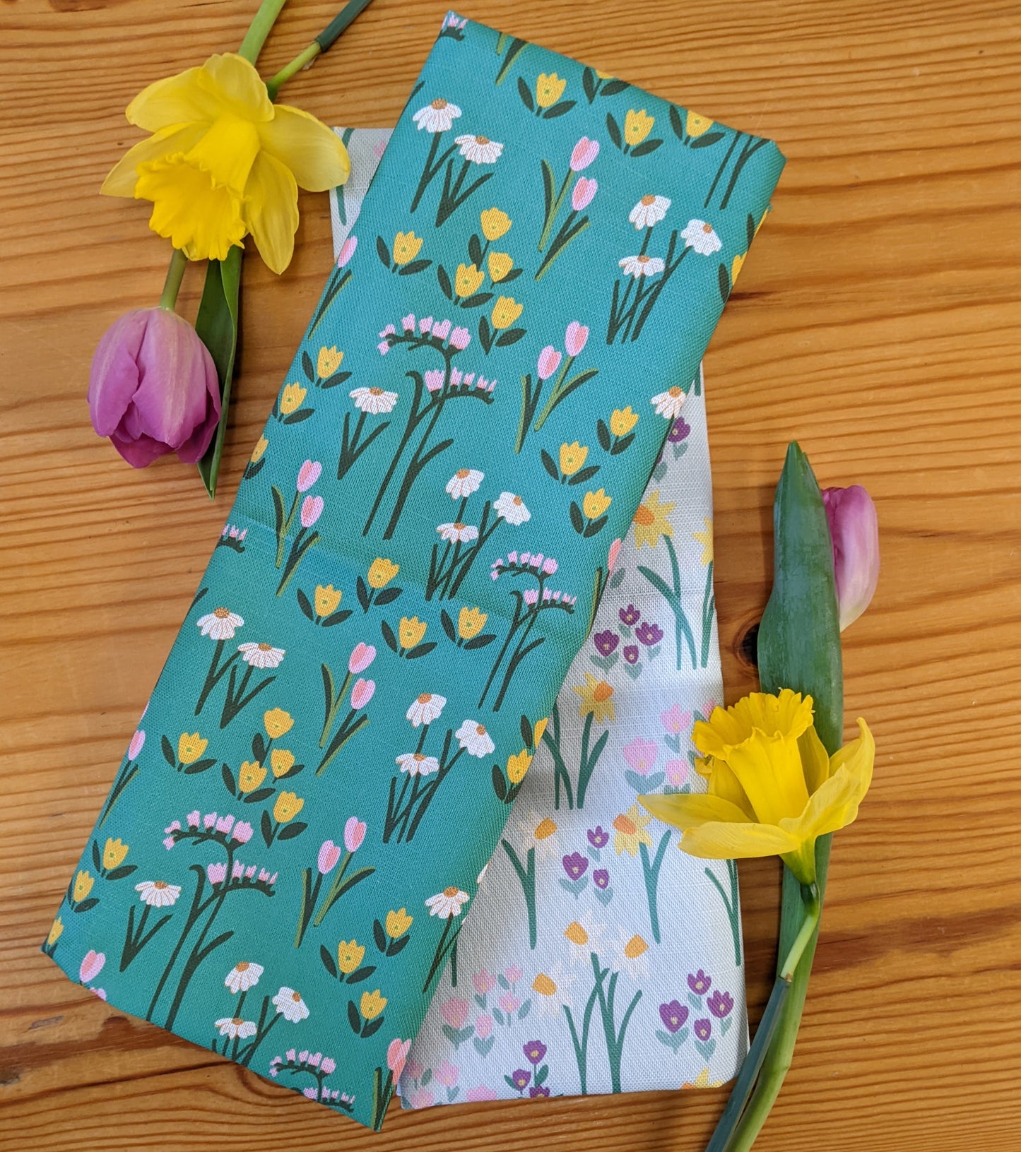 Spring Bouquet Green Tea Towel